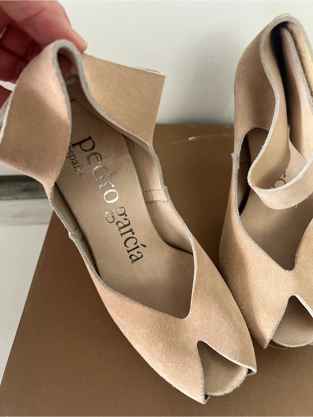 Pedro Garcia‎ Blush Tank Suede Peep-Toe Ankle-Strap Heels